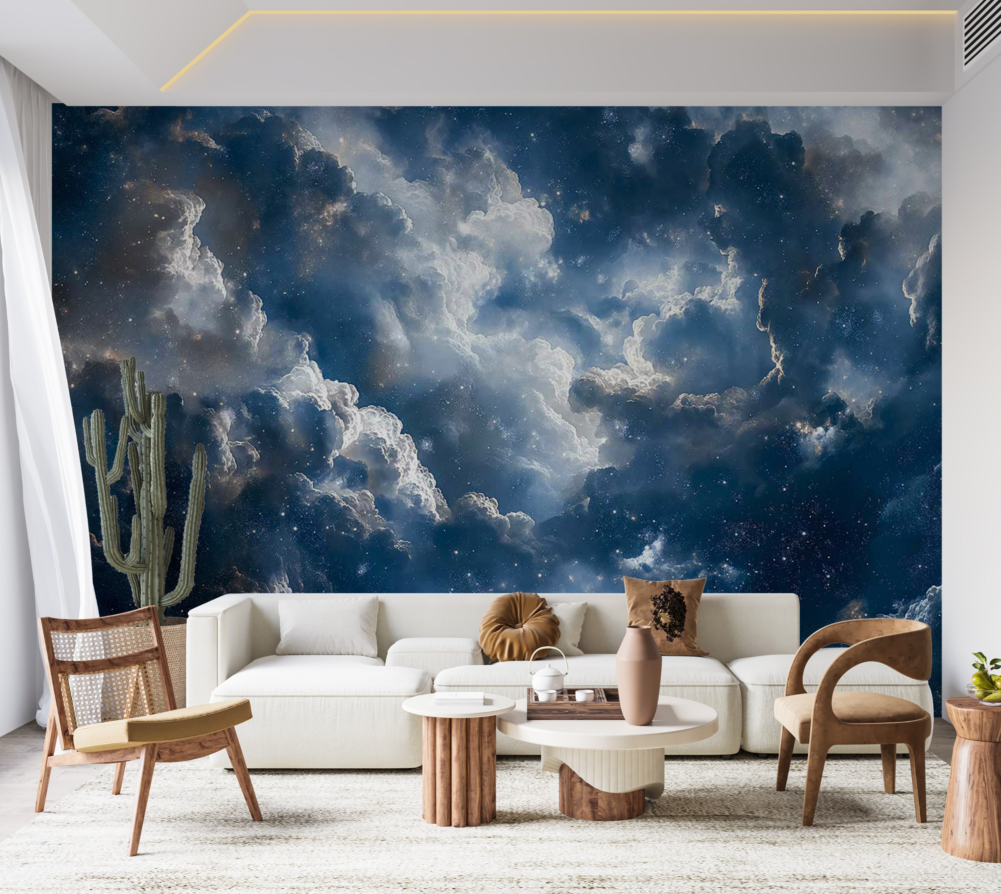 Peel & Stick Space Wall Mural - Clouds and Stars 38"Wx27"H