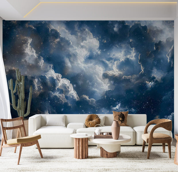 Peel & Stick Space Wall Mural - Clouds and Stars 38"Wx27"H