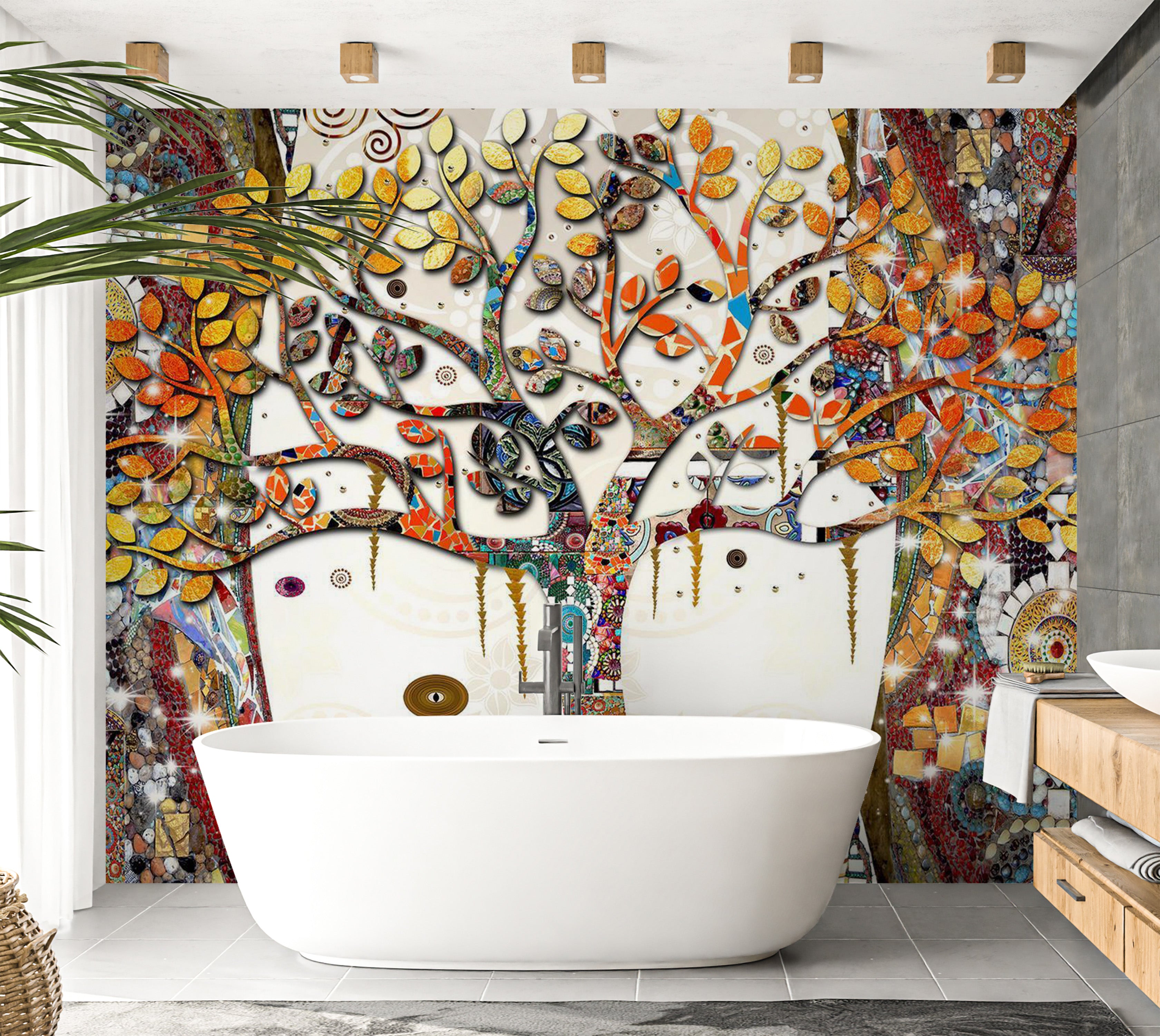 Abstract Wallpaper Wall Mural - Decorated Tree 39"Wx27"H