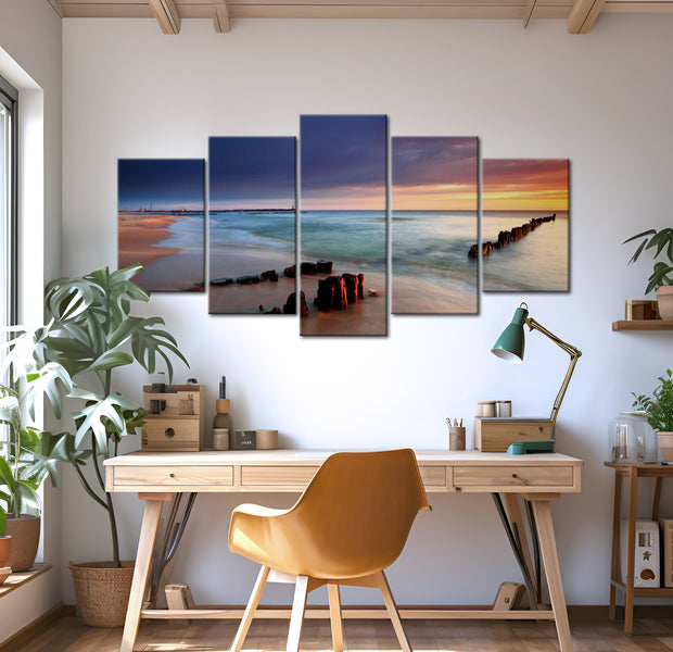 Stretched Canvas Landscape Art - Dawn By The Sea 40"Wx20"H