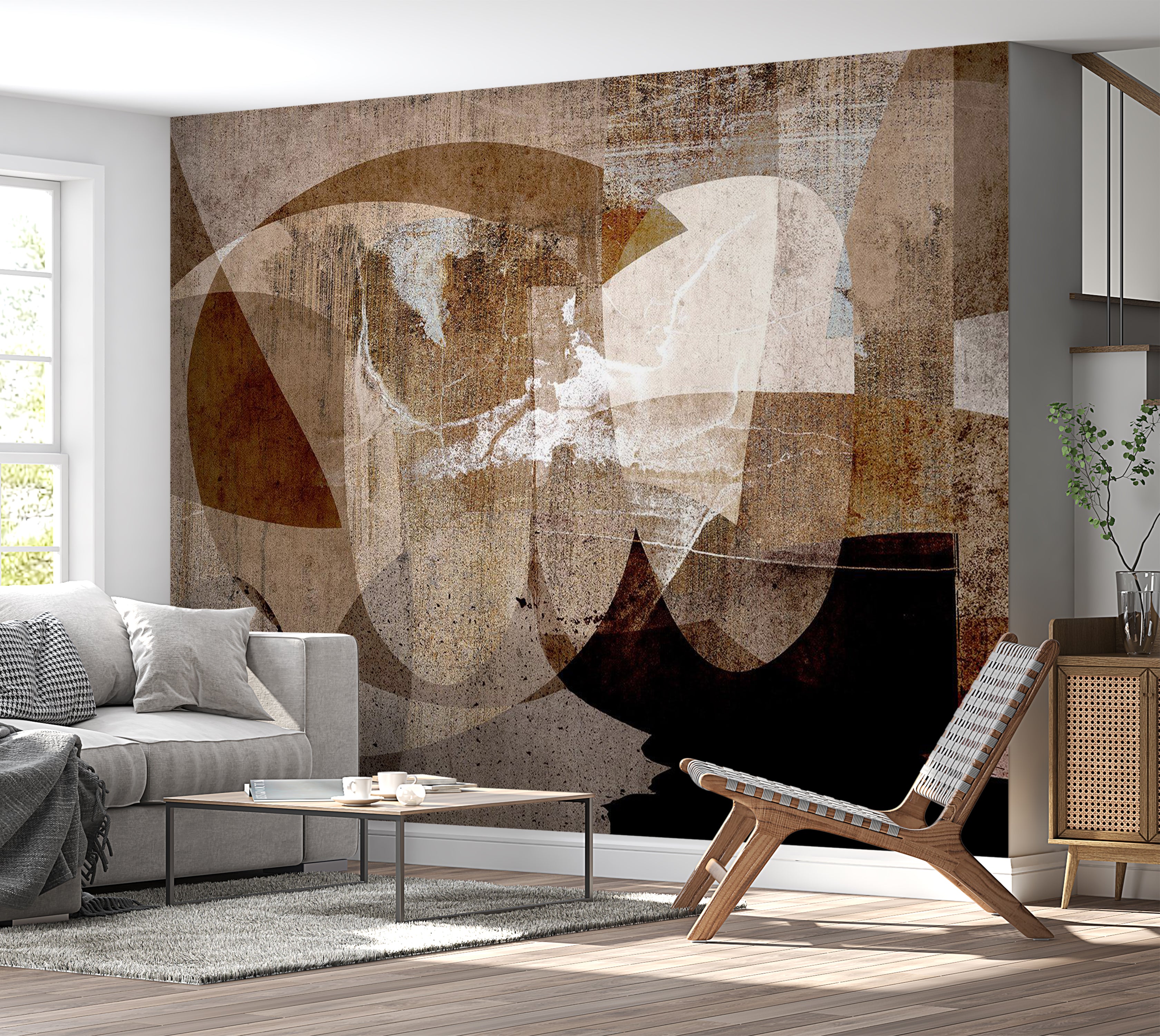 Abstract Wallpaper Wall Mural - Geometric Composition Brown 39"Wx27"H / Standard