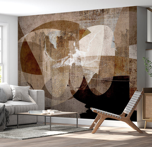 Abstract Wallpaper Wall Mural - Geometric Composition Brown 39"Wx27"H / Standard