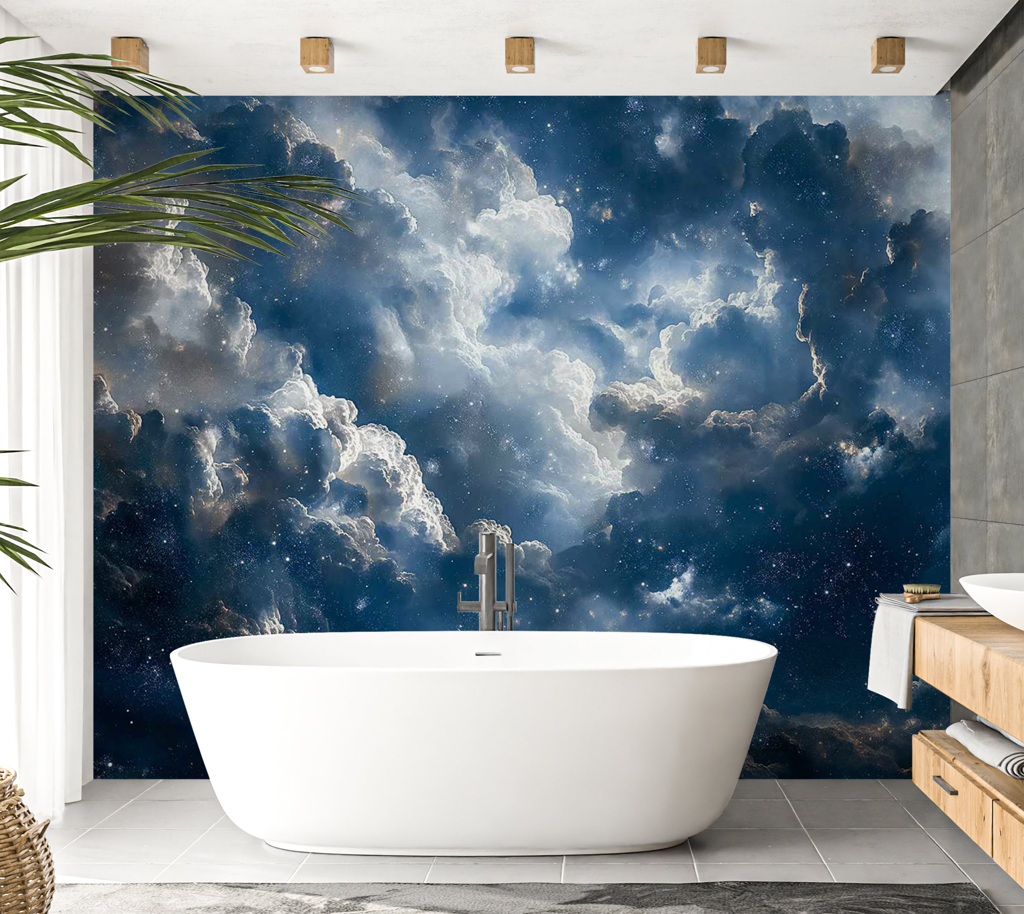 Peel & Stick Space Wall Mural - Clouds and Stars 38"Wx27"H