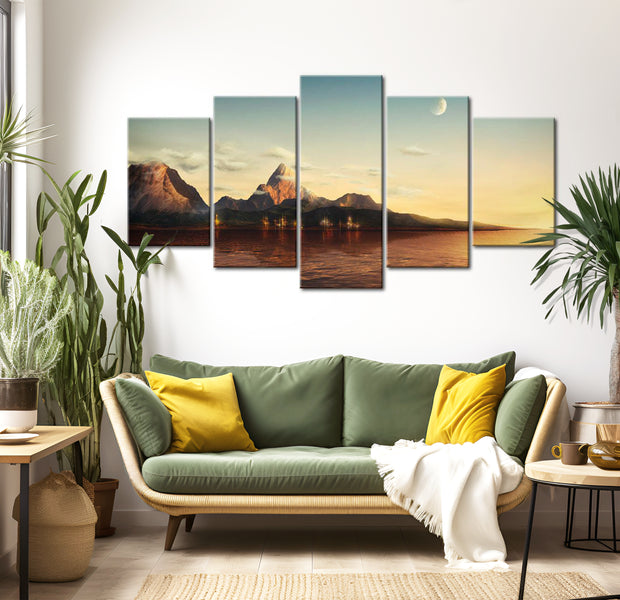 Stretched Canvas Landscape Art - Sunrise In The Mountains 40"Wx20"H