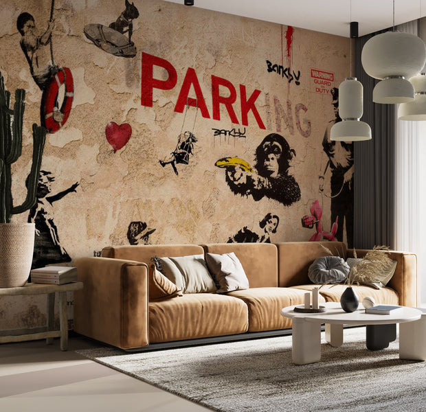 Peel & Stick Street Art Wall Mural - Banksy Range of Variety 38"Wx27"H