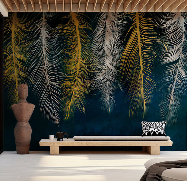 Abstract Wallpaper Wall Mural - Gilded Feathers 39"Wx27"H / Standard