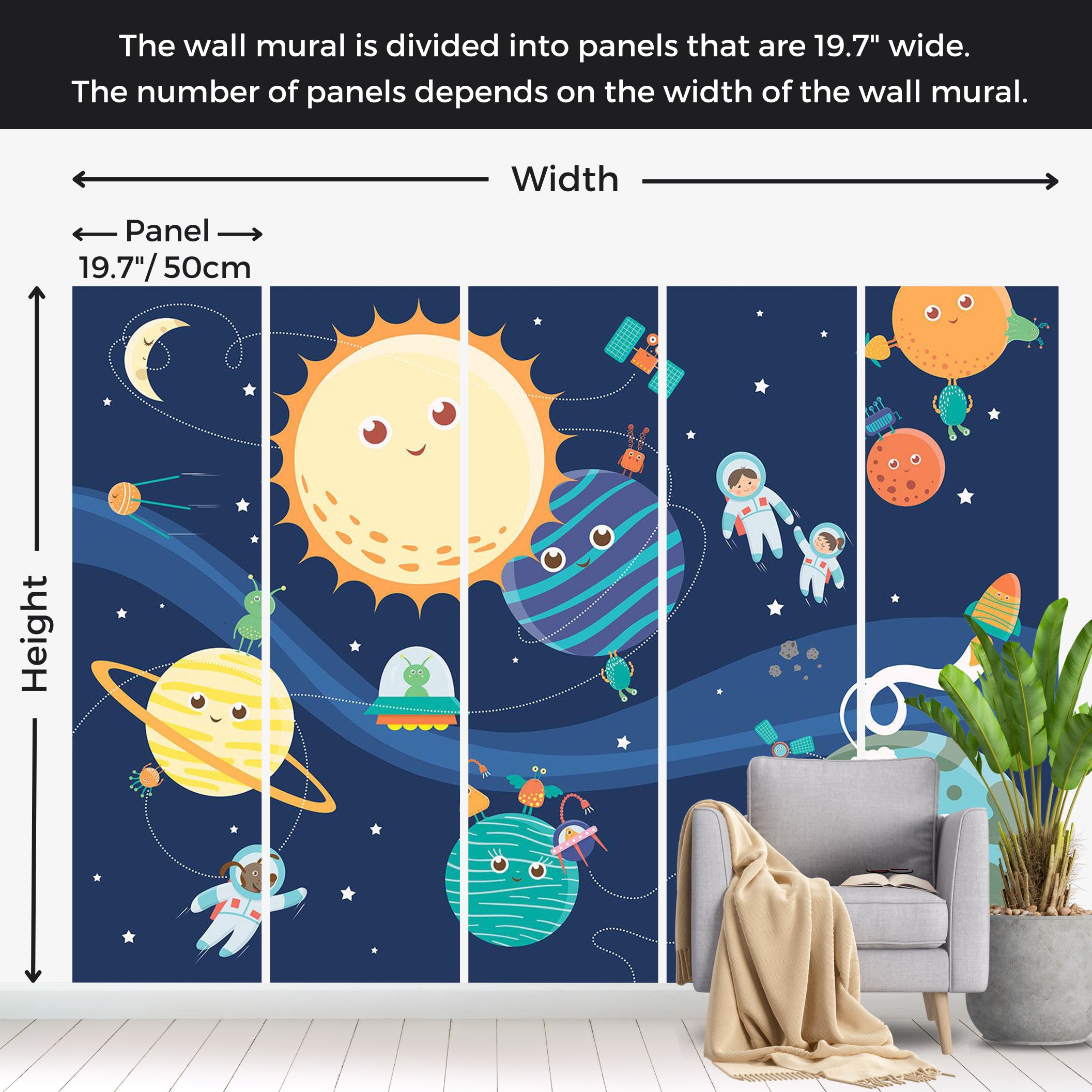 Kids Wallpaper Wall Mural - Happy Planets 39"Wx27"H / Standard