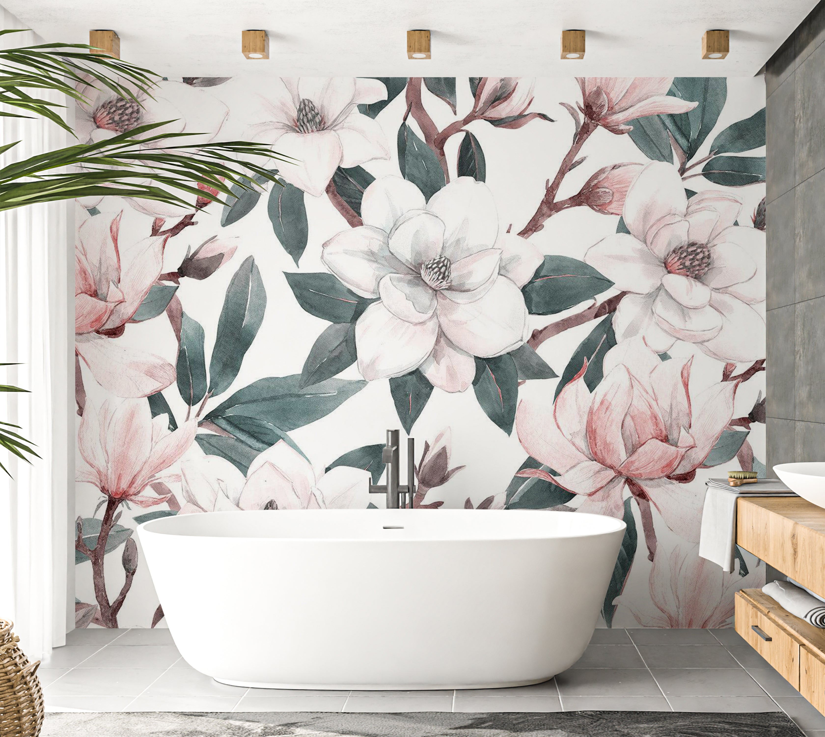 Peel & Stick Floral Wall Mural - Watercolor Magnolias 38"Wx27"H