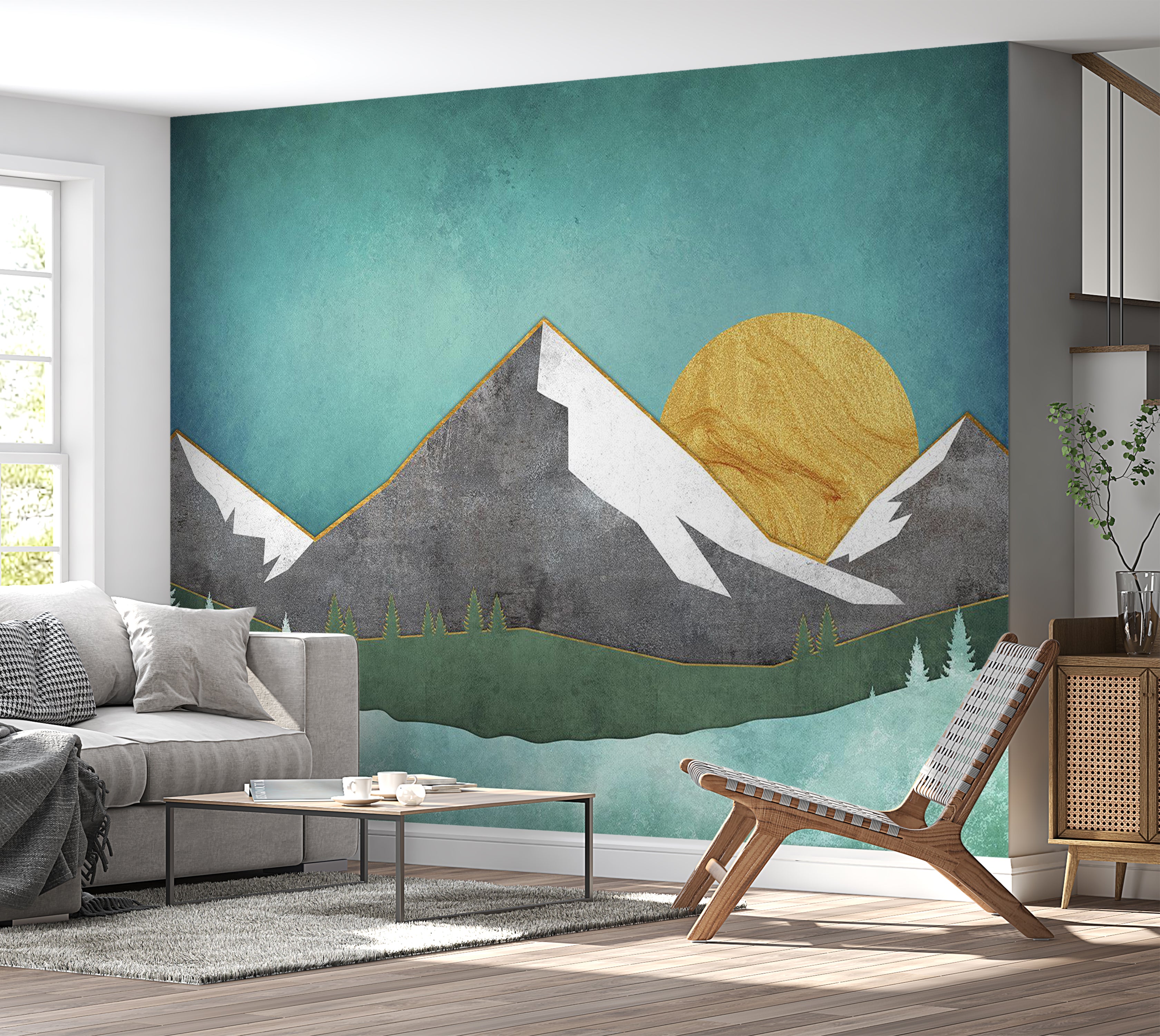 Abstract Wallpaper Wall Mural - Geometric Mountain Landscape 39"Wx27"H / Standard