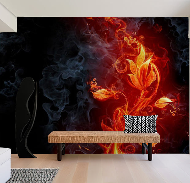 Abstract Wallpaper Wall Mural - Fiery Fantasy Flower 118"Wx90"H
