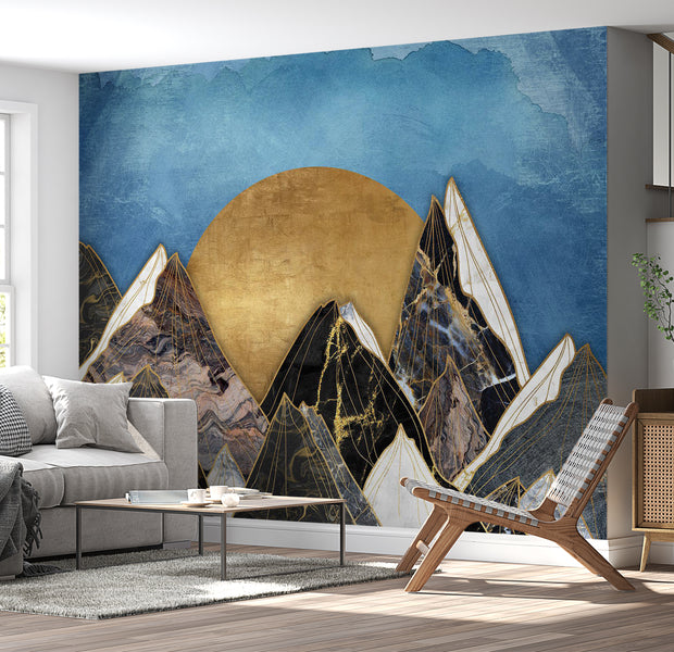 Abstract Wallpaper Wall Mural - Geometric Mountain Sunset 39"Wx27"H / Standard