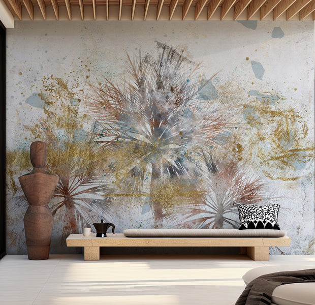 Peel & Stick Botanical Wall Mural - Grey Palms in Gold 38"Wx27"H