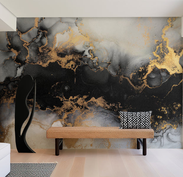 Peel & Stick Wall Mural - Gold Marble Pattern 38"Wx27"H