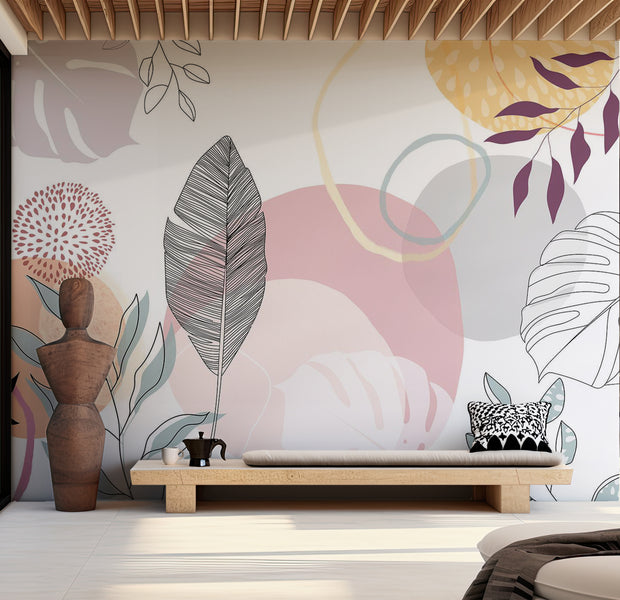 Abstract Wallpaper Wall Mural - Aesthetic Modern Line Art 39"Wx27"H / Standard