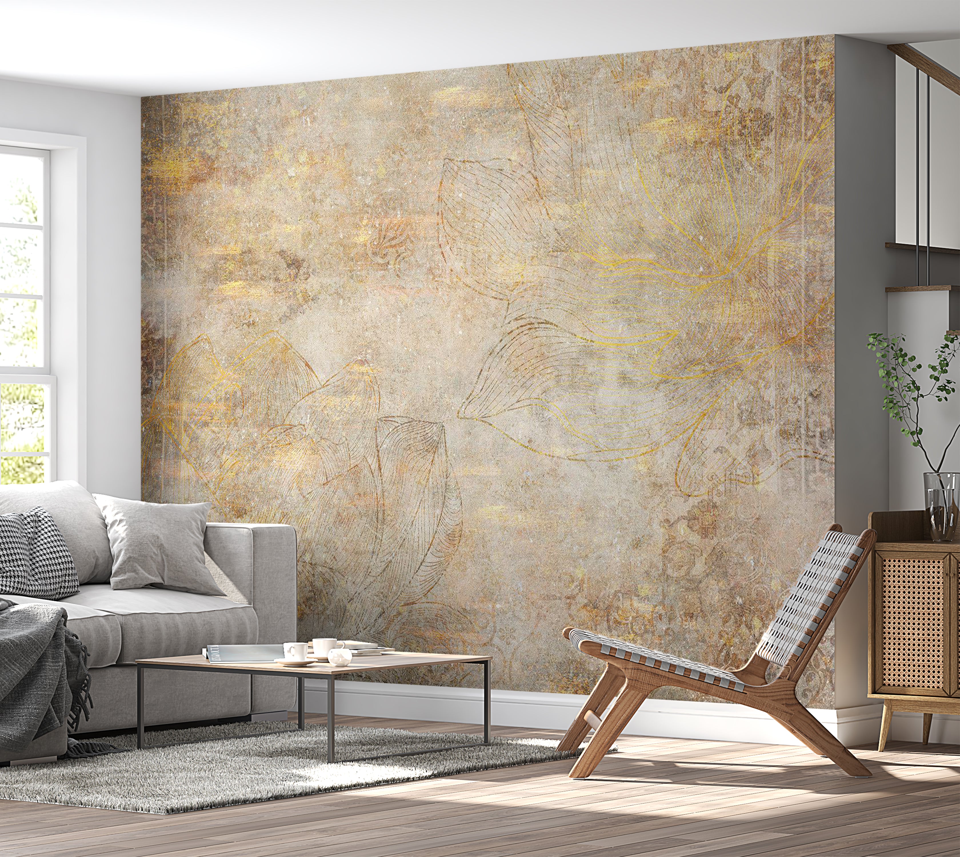 Abstract Wallpaper Wall Mural - Golden Etude 39"Wx27"H / Standard