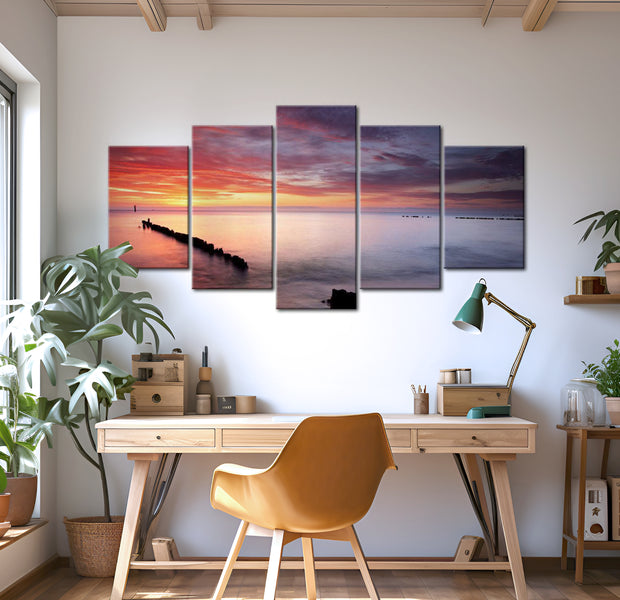 Stretched Canvas Landscape Art - Play Of Colors At The Sea 40"Wx20"H