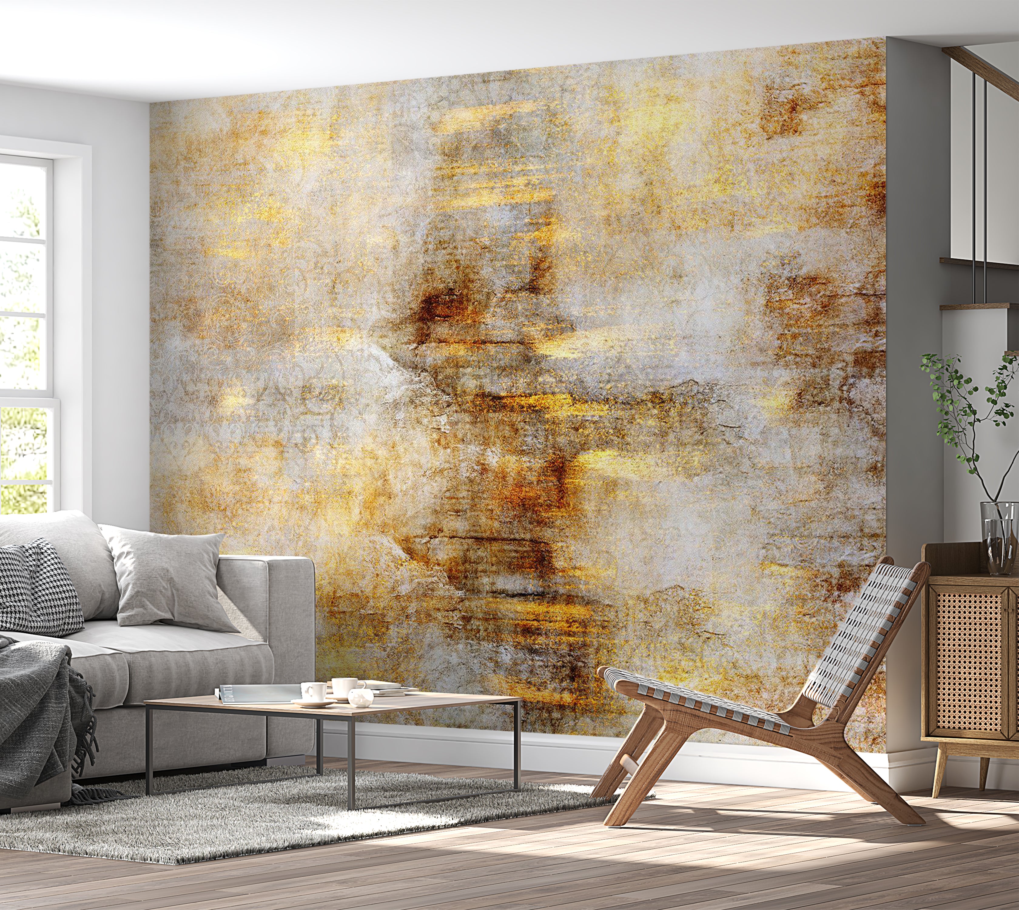 Abstract Wallpaper Wall Mural - Golden Expression 39"Wx27"H / Standard