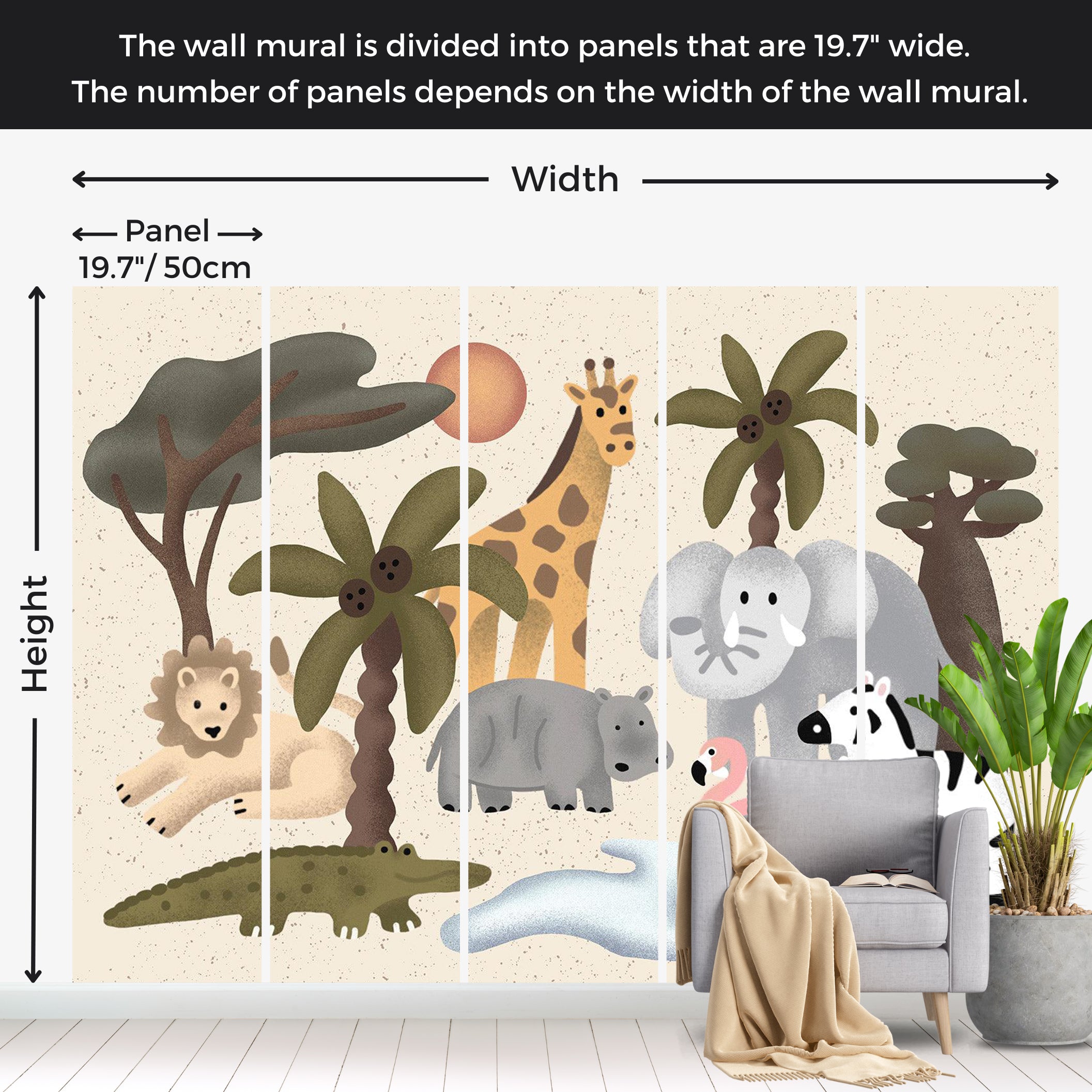 Kids Wallpaper Wall Mural - Jungle Animals 39"Wx27"H