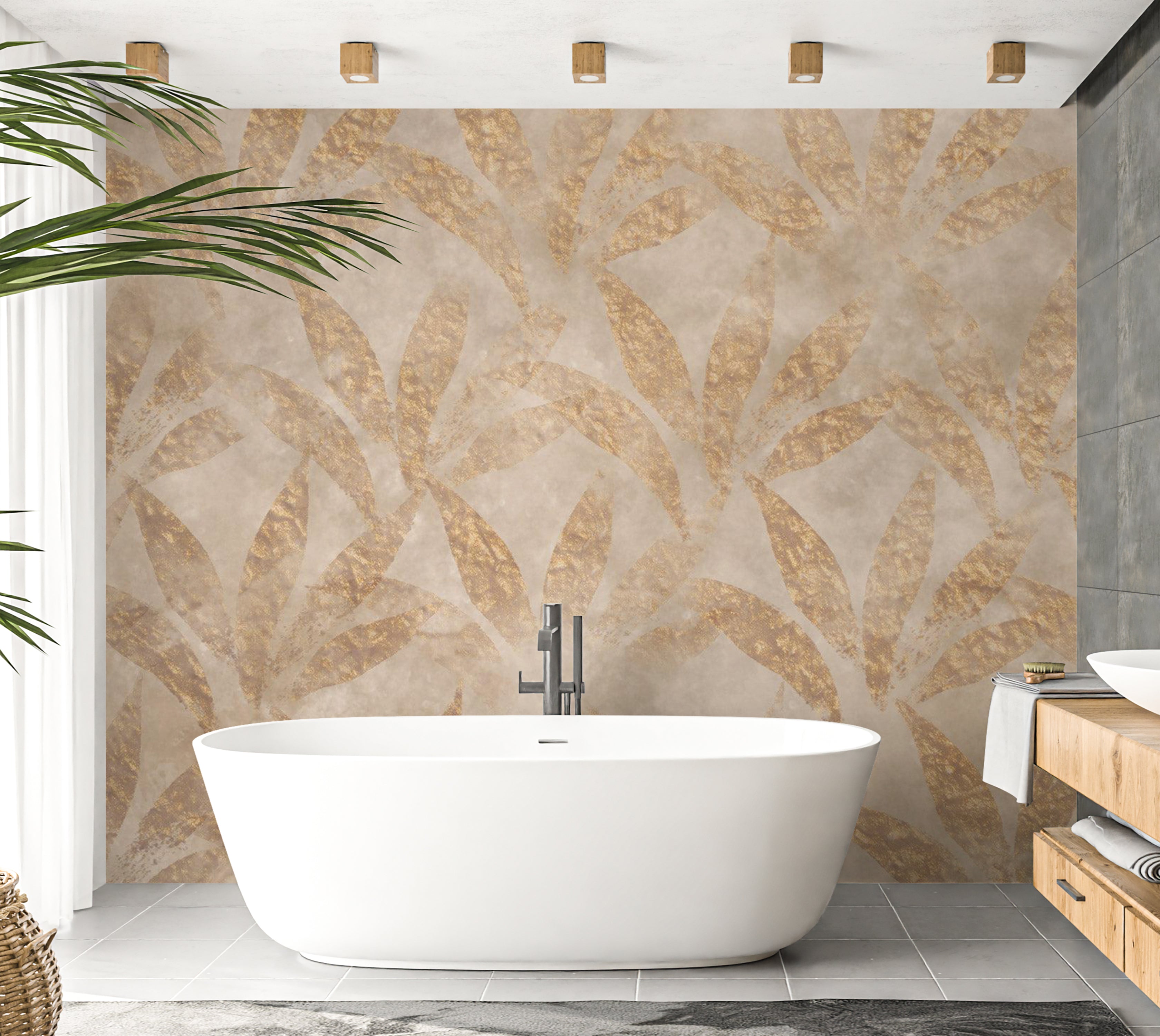 Peel & Stick Botanical Wall Mural - Leaves and Gold 38"Wx27"H