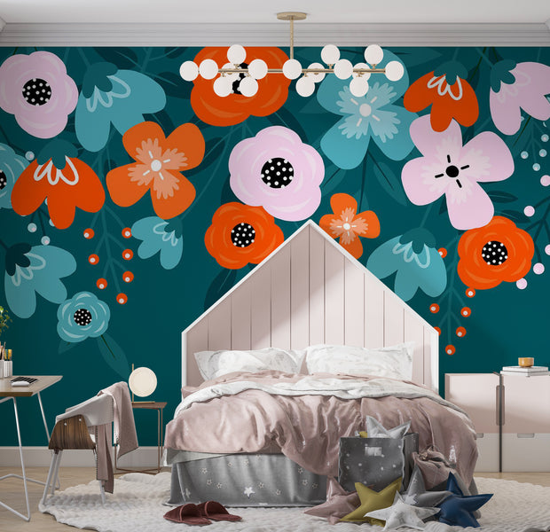 Peel & Stick Floral Wall Mural - Abstract Blue Bloom 38"Wx27"H