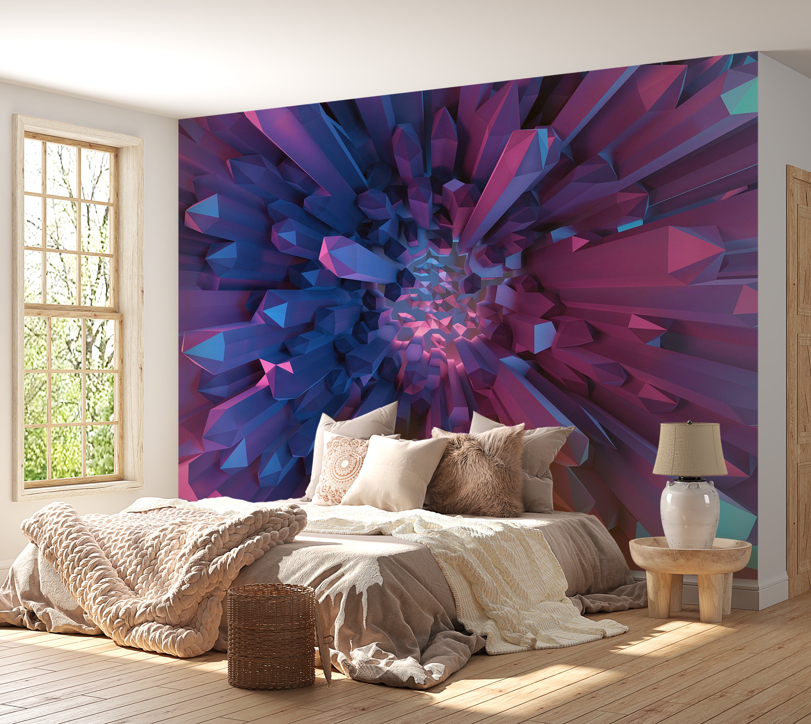 3D Illusion Wallpaper Wall Mural - Crystal Geometric Fantasy 39"Wx27"H / Standard