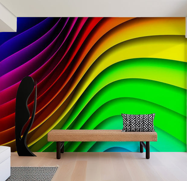 Abstract Wallpaper Wall Mural - Rainbow Waves 39"Wx27"H