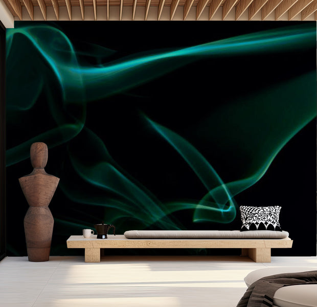 Abstract Wallpaper Wall Mural - Blue Smoke Waves 118"Wx90"H