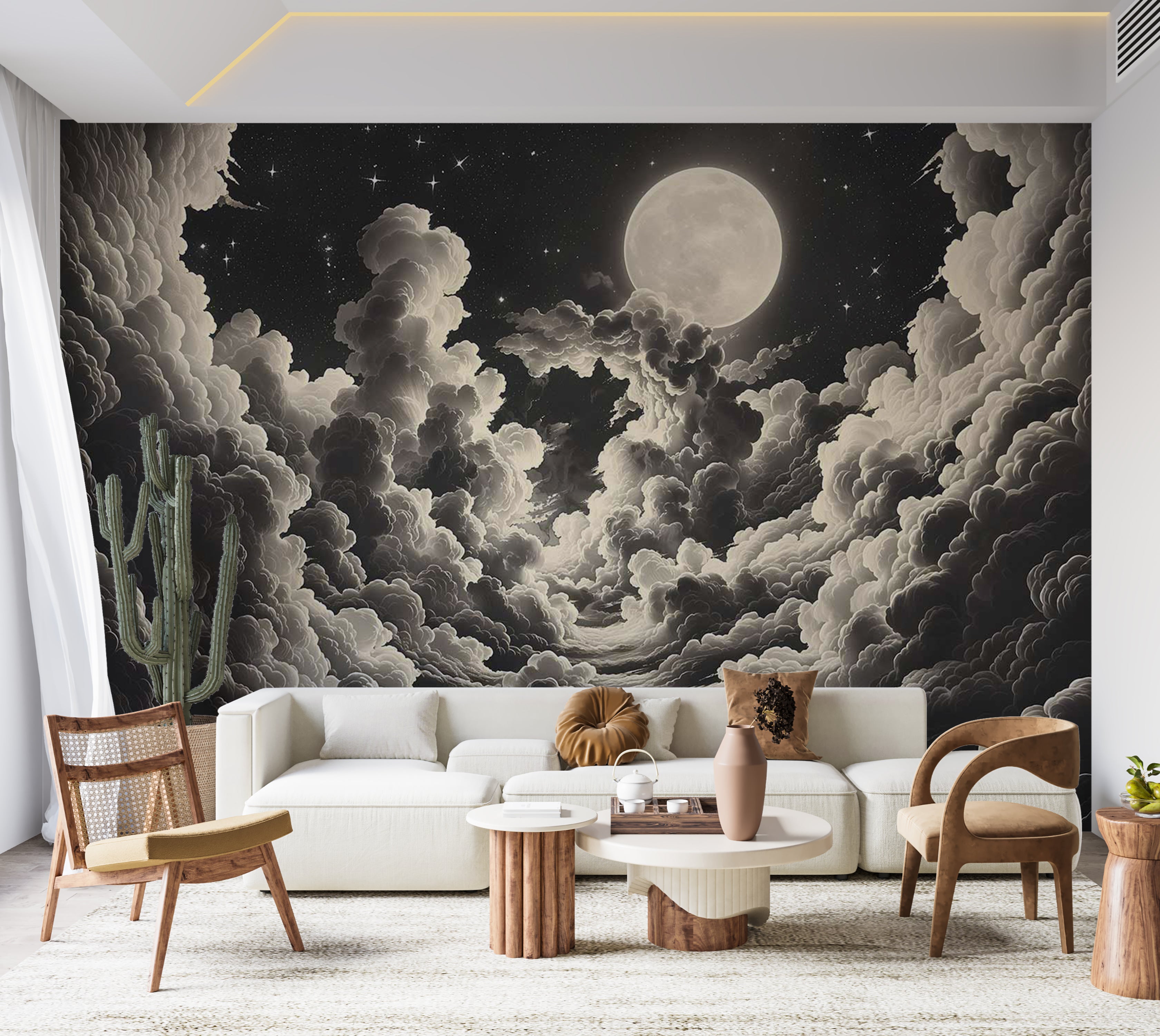 Peel & Stick Space Wall Mural - Moon and Stars at Night 38"Wx27"H