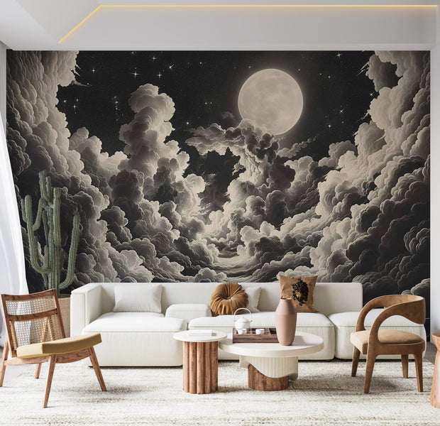 Peel & Stick Space Wall Mural - Moon and Stars at Night 38"Wx27"H
