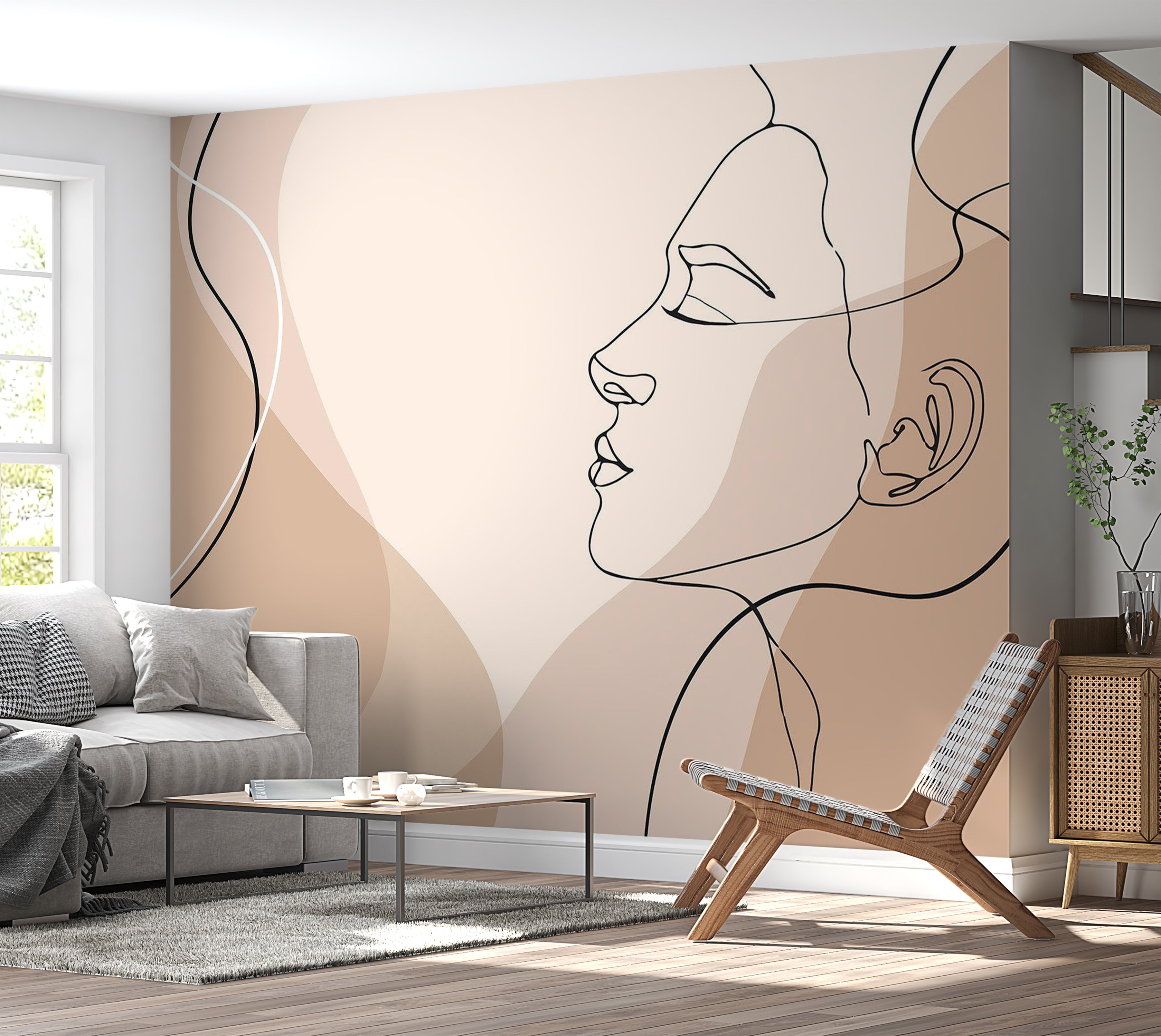 Abstract Wallpaper Wall Mural - Line Art Femininity 39"Wx27"H / Standard