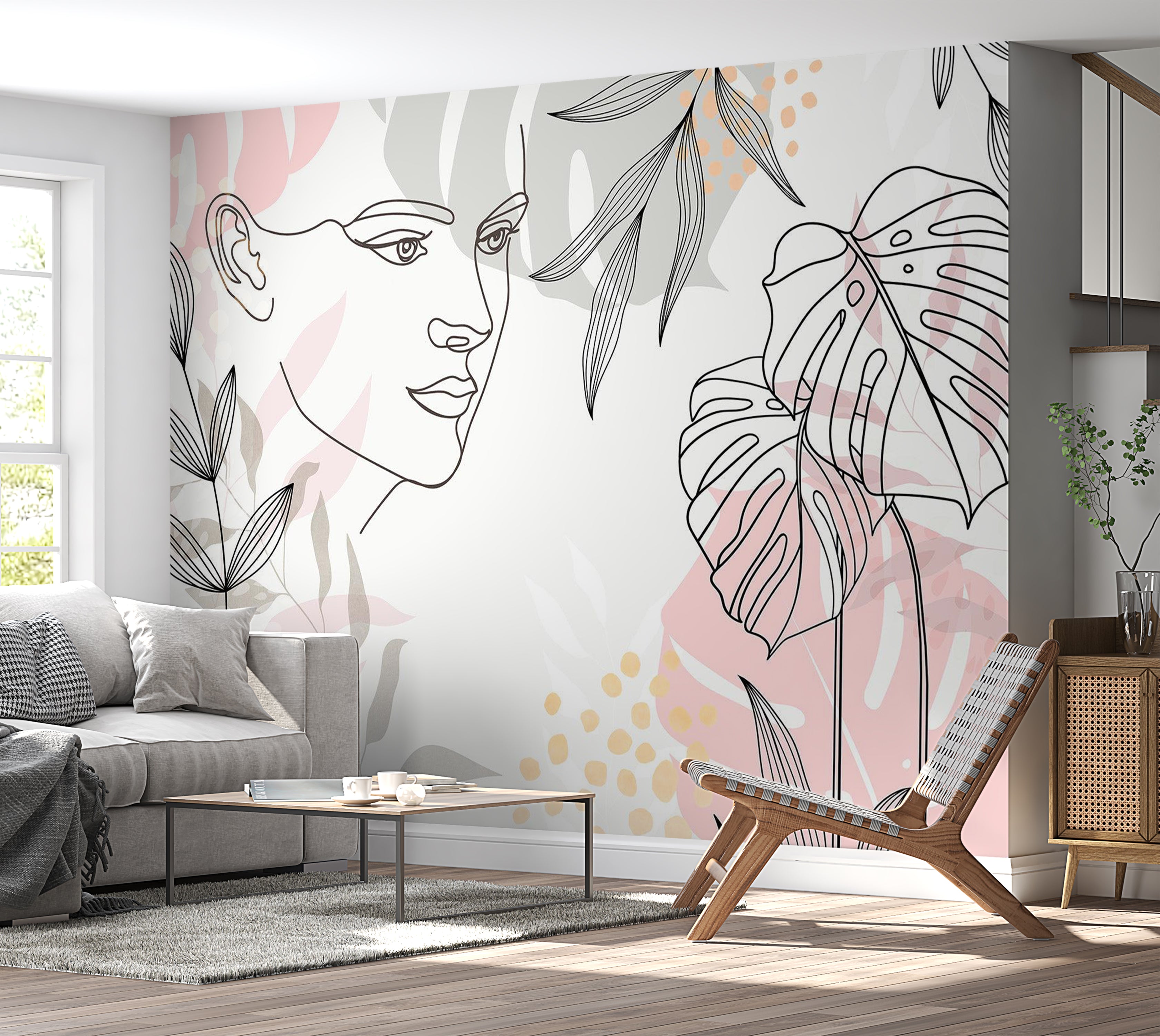 Abstract Wallpaper Wall Mural - Line Art Wildness 39"Wx27"H / Standard