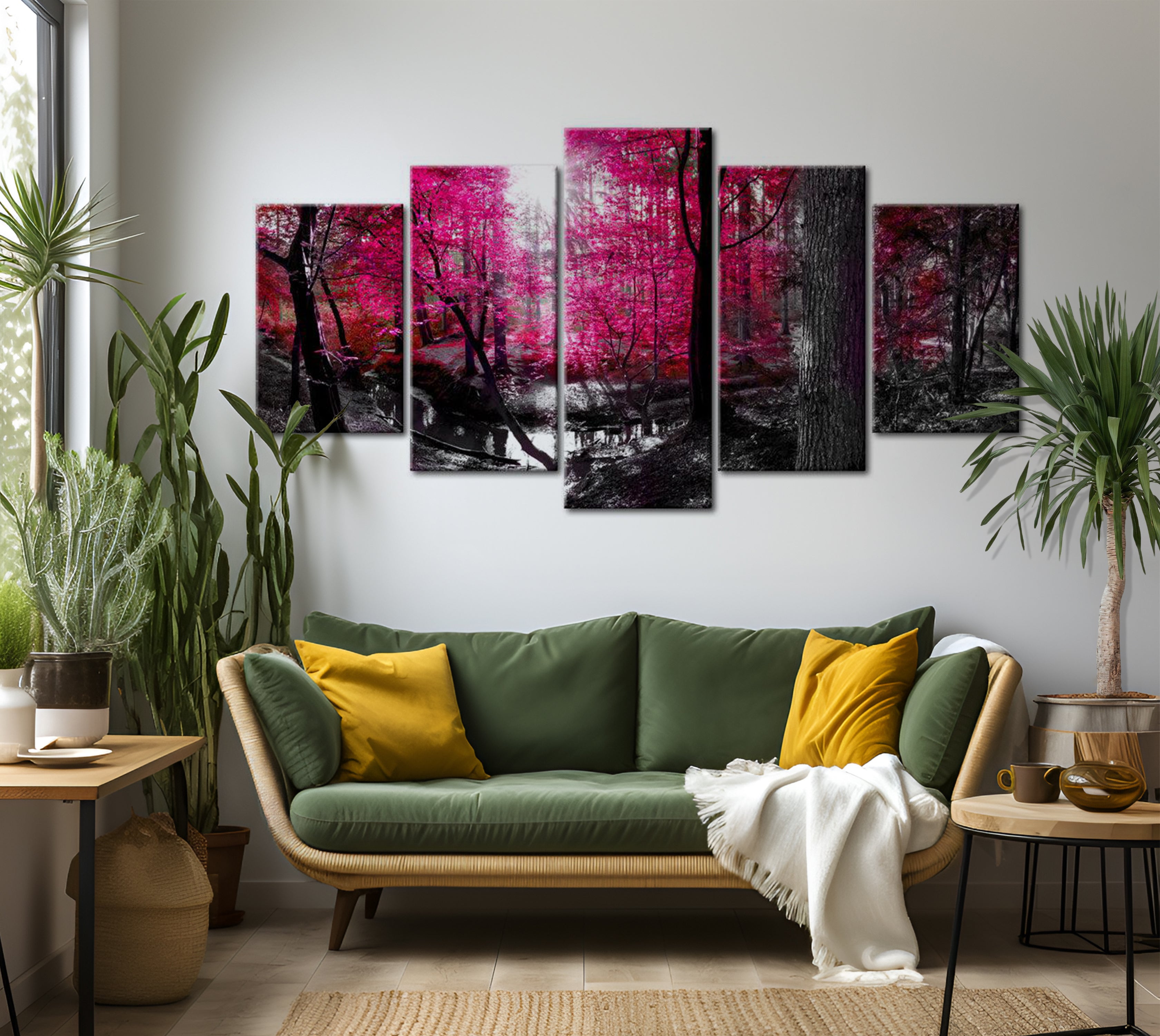 Stretched Canvas Landscape Art - Pink Autumn 40"Wx20"H