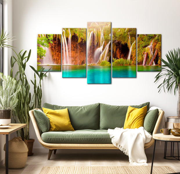 Stretched Canvas Landscape Art - Forest Waterfall 40"Wx20"H