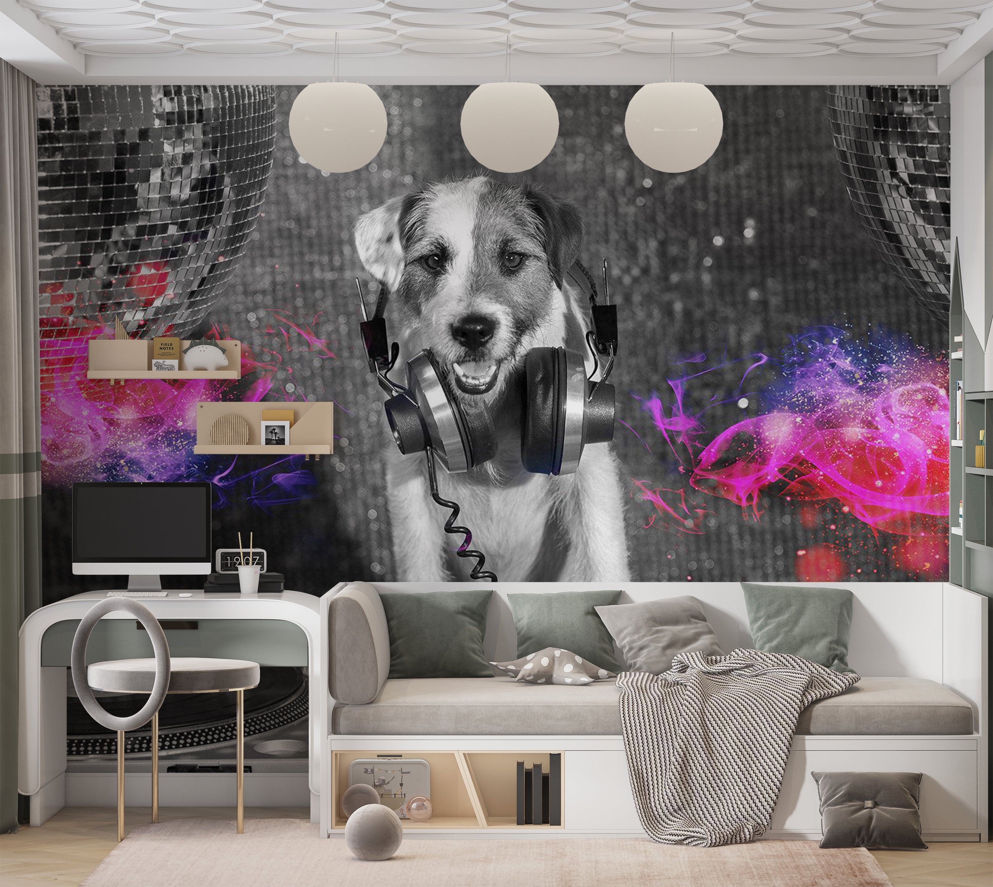 Animal Wallpaper Wall Mural - DJ Dog 39"Wx27"H / Standard