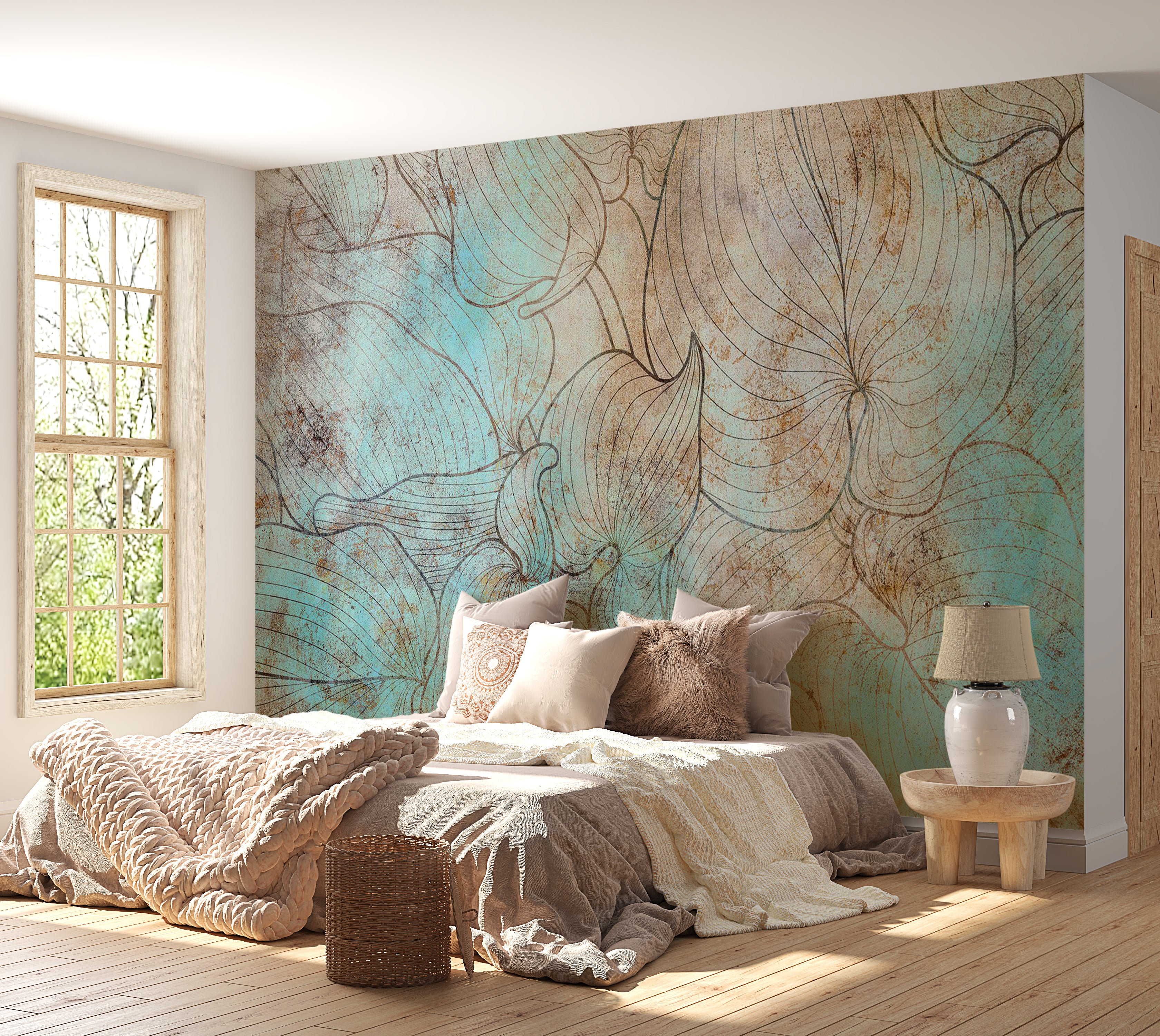 Botanical Wallpaper Wall Mural - Leaves in Blue 39"Wx27"H / Standard