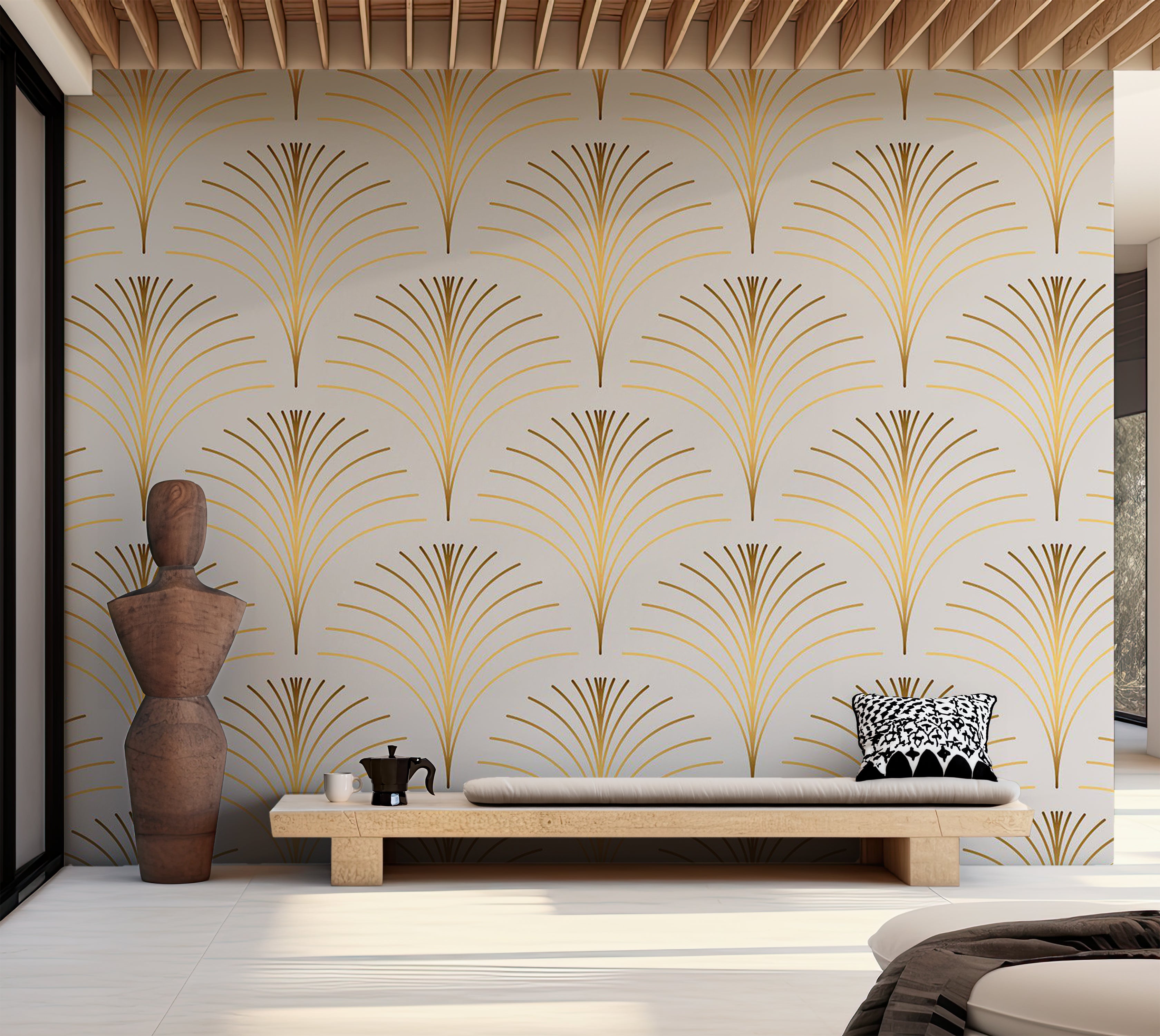 Abstract Wallpaper Wall Mural - Gold Linear Pattern 39"Wx27"H / Standard