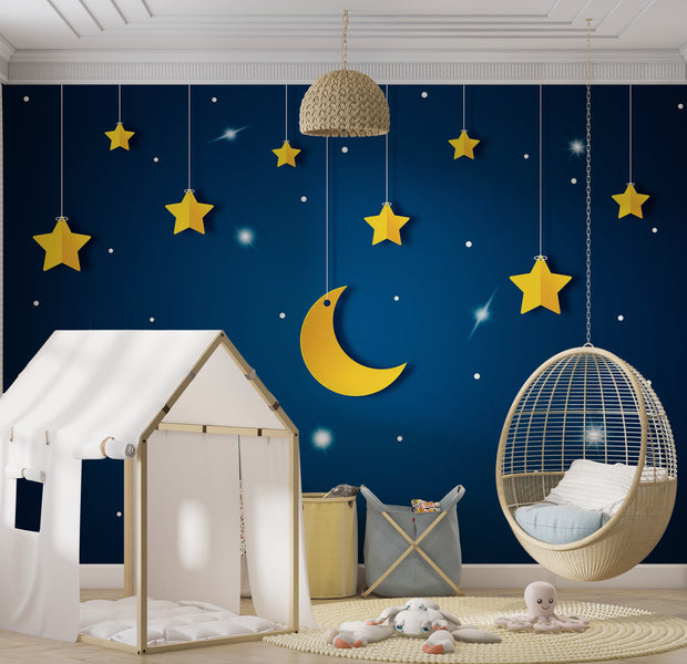 Peel & Stick Kids Wall Mural - Blue Night Sky 38"Wx27"H