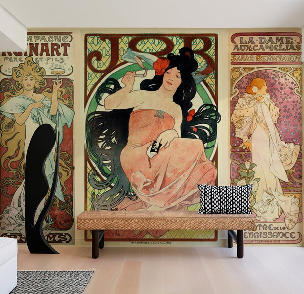 Abstract Wallpaper Wall Mural - Alphonse Mucha - Women 39"Wx27"H