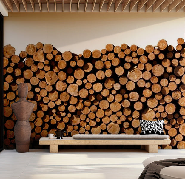 Background & Patterns Wallpaper Wall Mural - Stacked Tree Slabs 118"Wx90"H