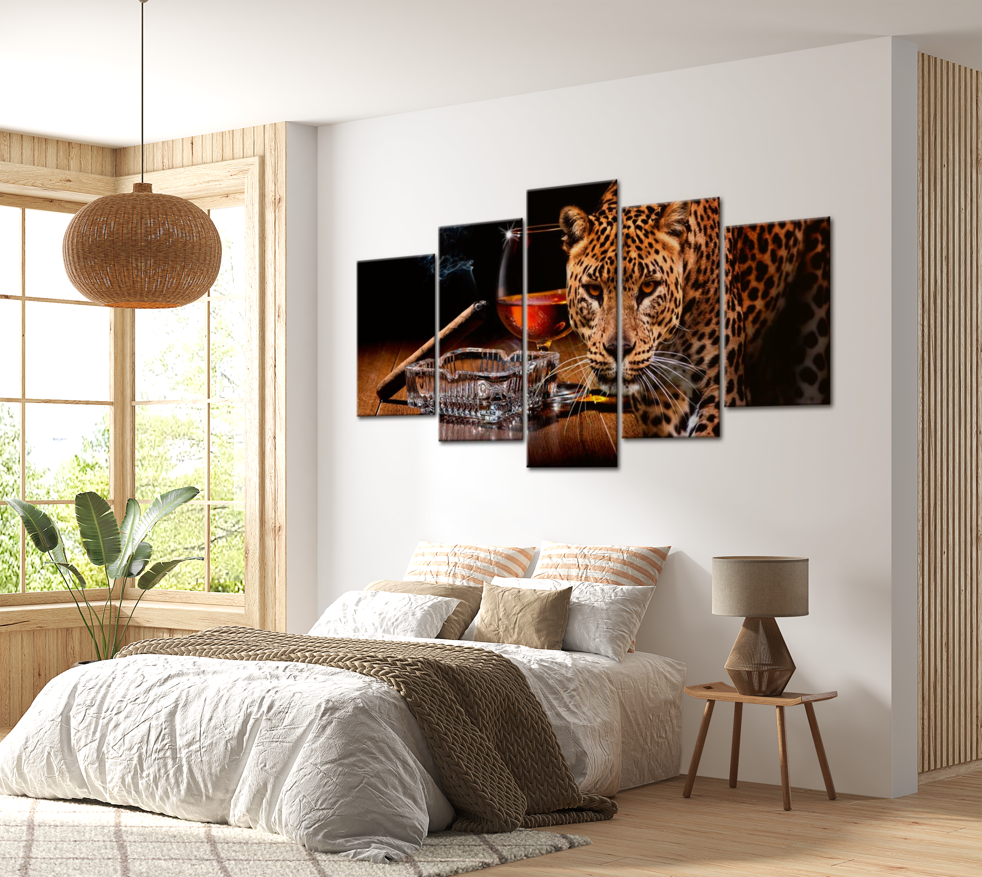 Stretched Canvas Animal Art - Leopard Drink 40"Wx20"H