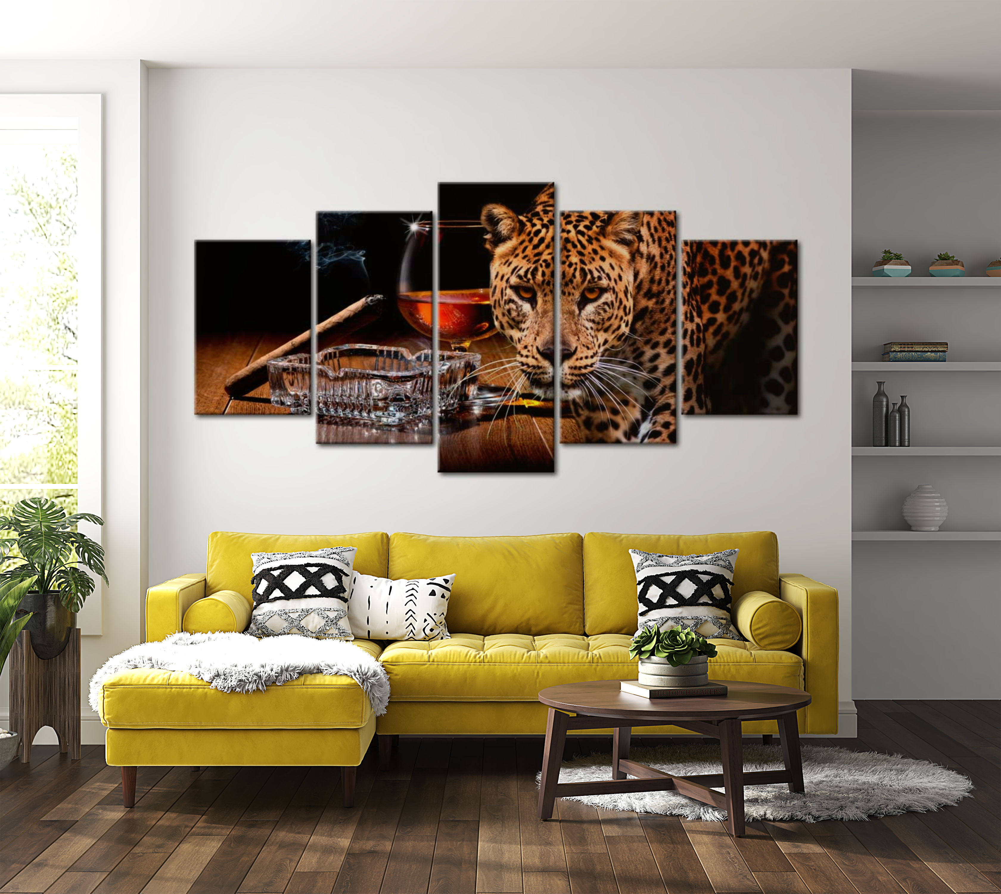 Stretched Canvas Animal Art - Leopard Drink 40"Wx20"H