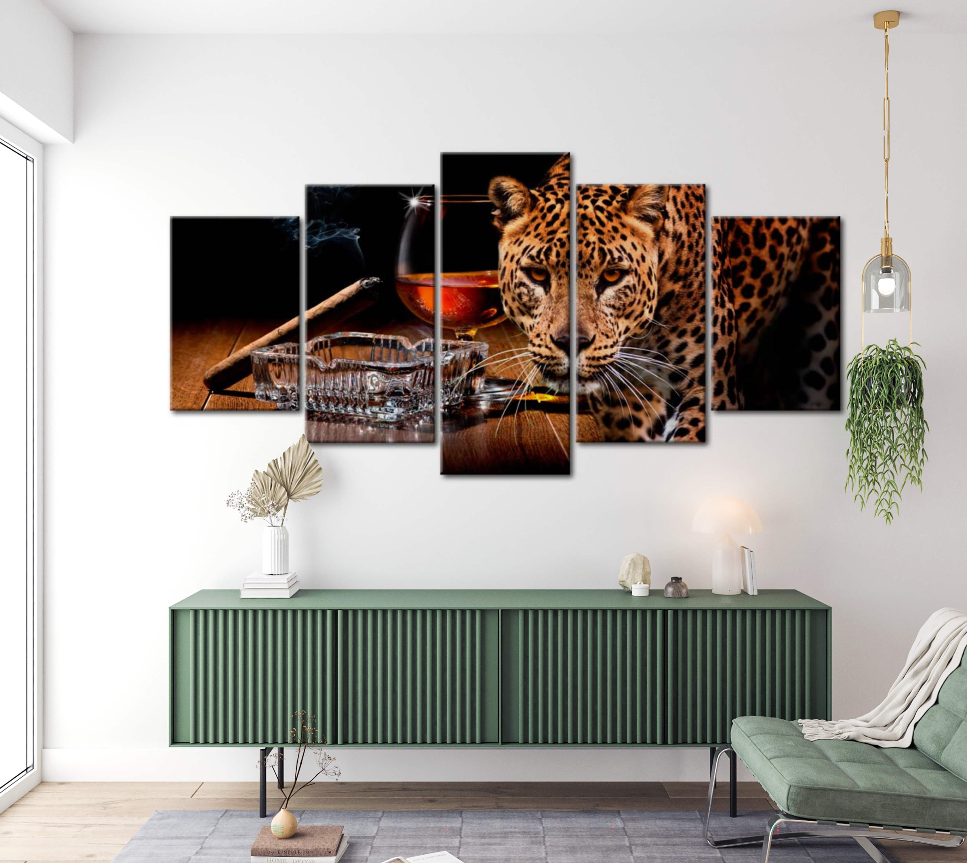 Stretched Canvas Animal Art - Leopard Drink 40"Wx20"H