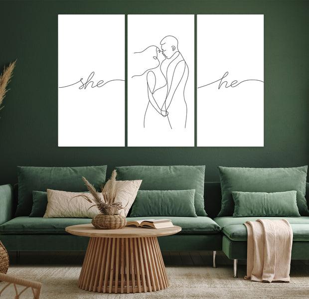 Abstract Canvas Wall Art - Line Of Love - 3 Pieces