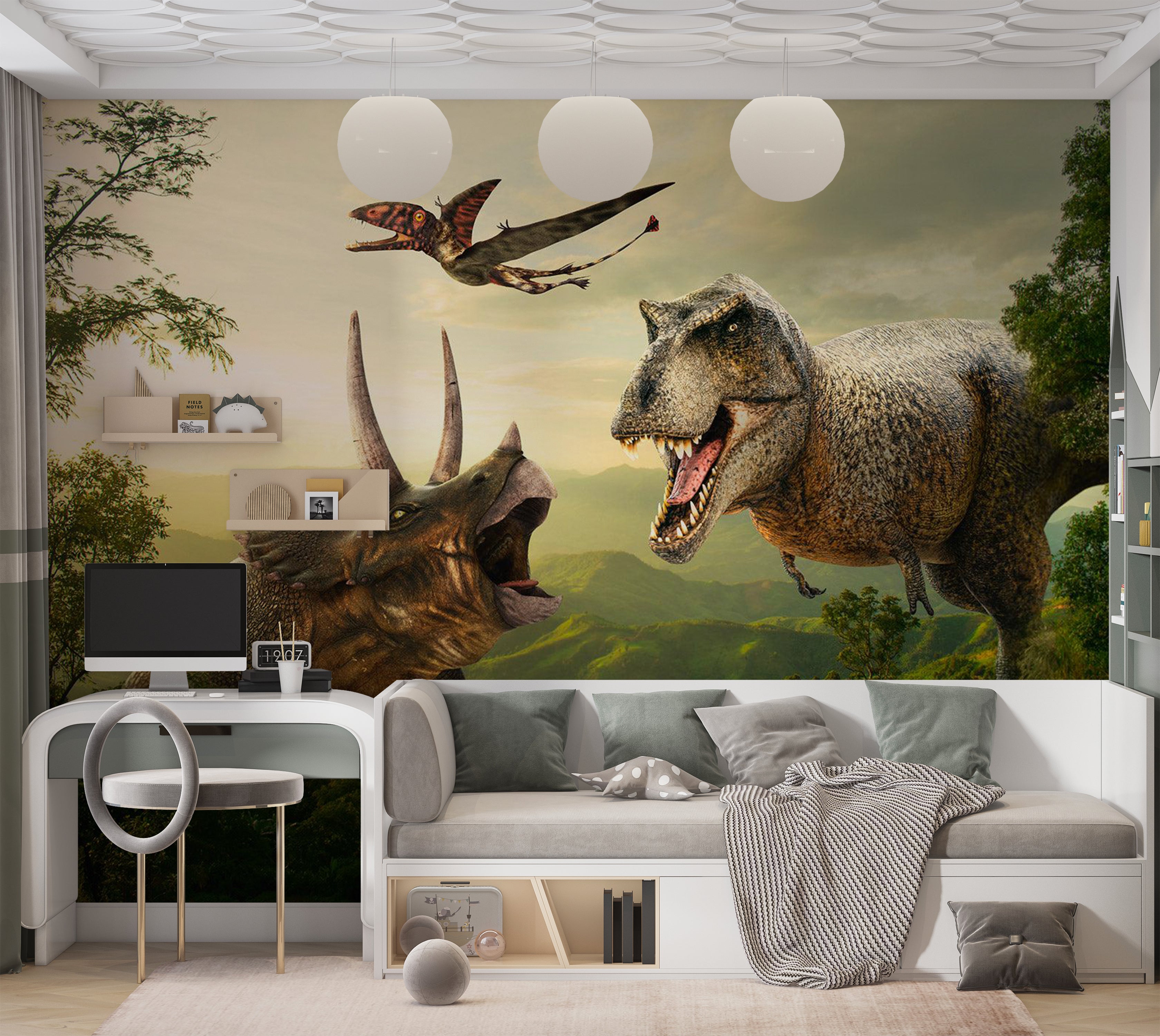 Dinosaur Wallpaper Wall Mural - Dinosaur Square 39"Wx27"H / Standard