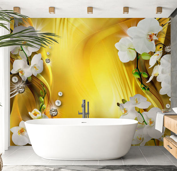 Peel & Stick Glam Wall Mural - Orchid in Gold 38"Wx27"H