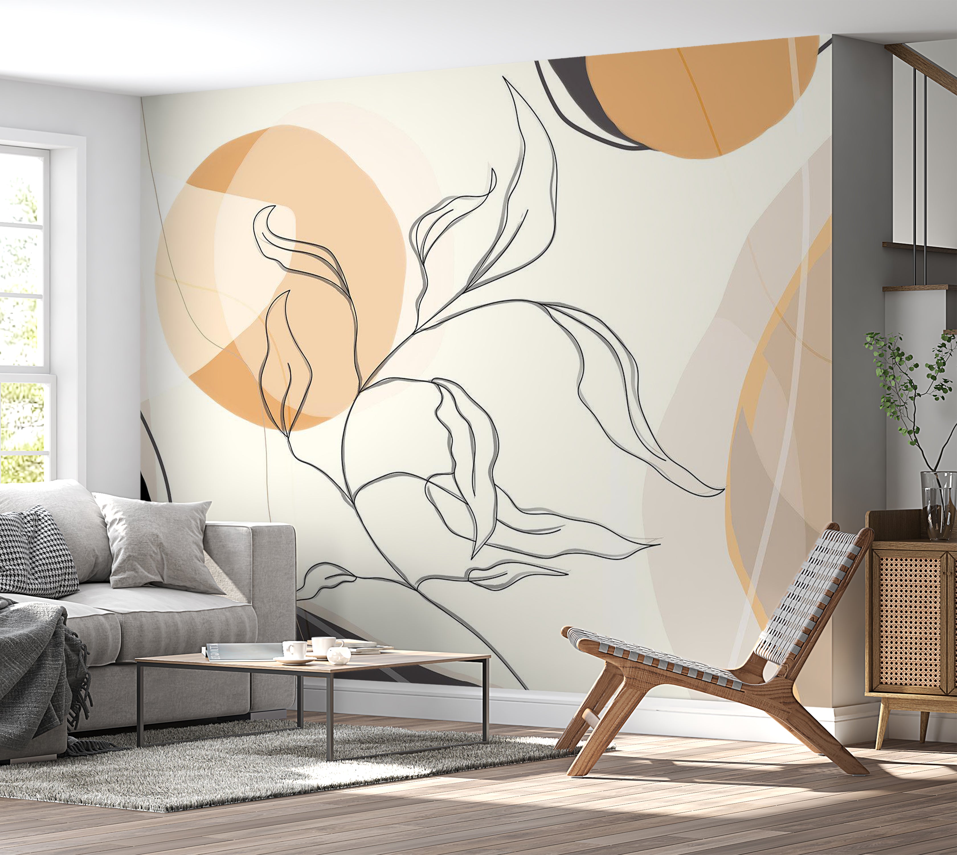 Abstract Wallpaper Wall Mural - Modern Line Landscape 39"Wx27"H / Standard