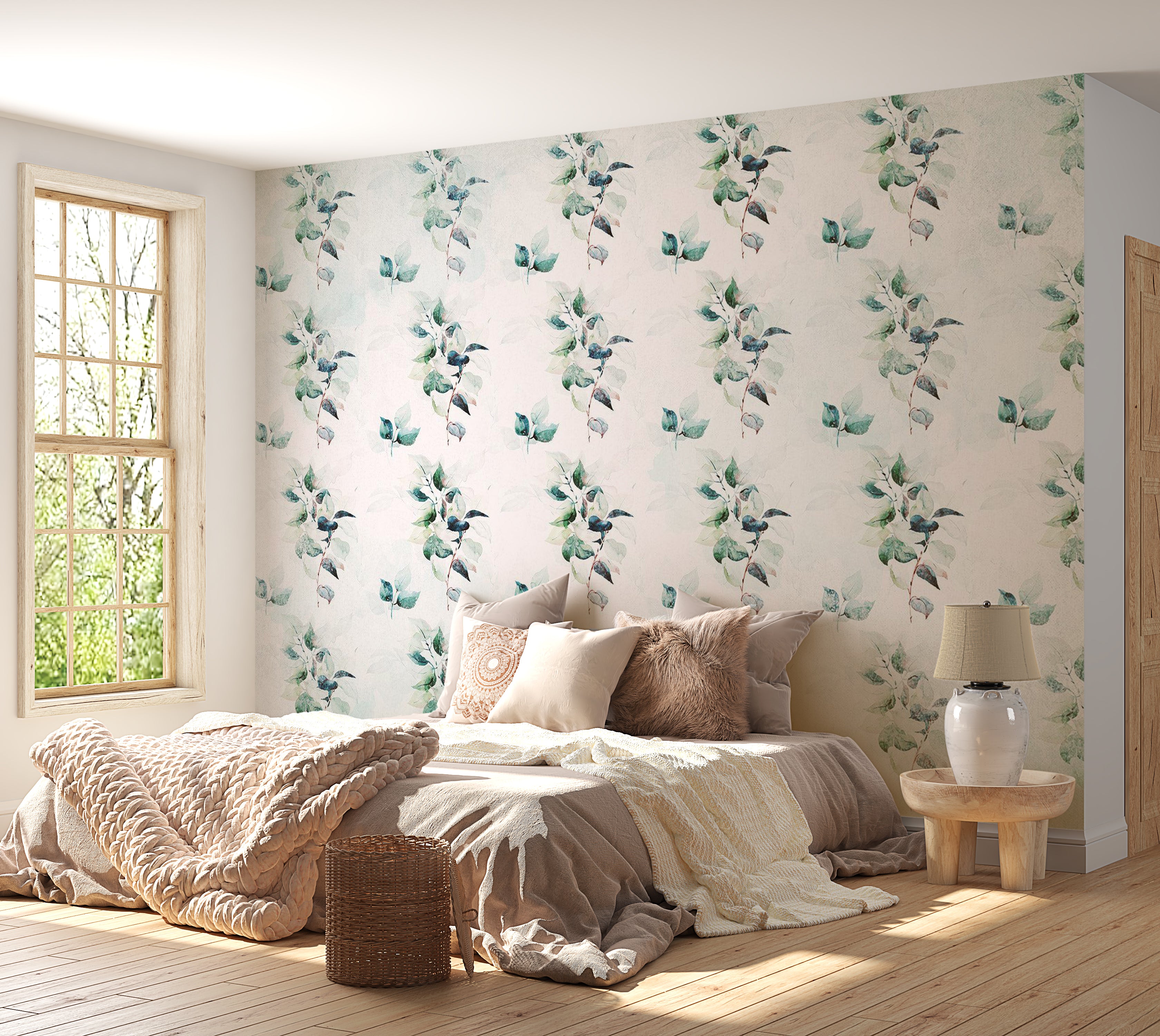 Botanical Wallpaper Wall Mural - Mint Green Nature 39"Wx27"H / Standard