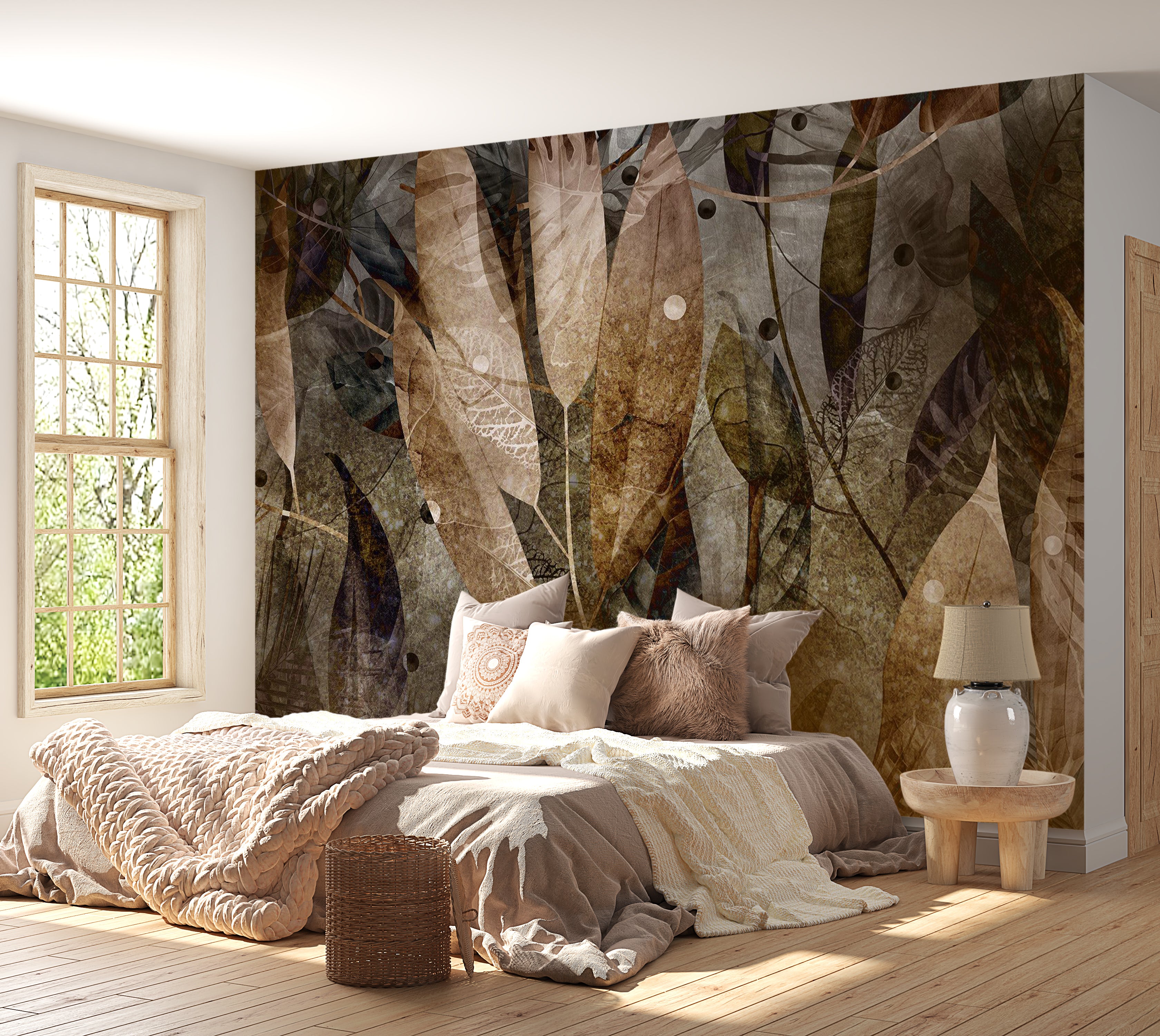 Botanical Wallpaper Wall Mural - Mixed Autumn Leaves 39"Wx27"H / Standard