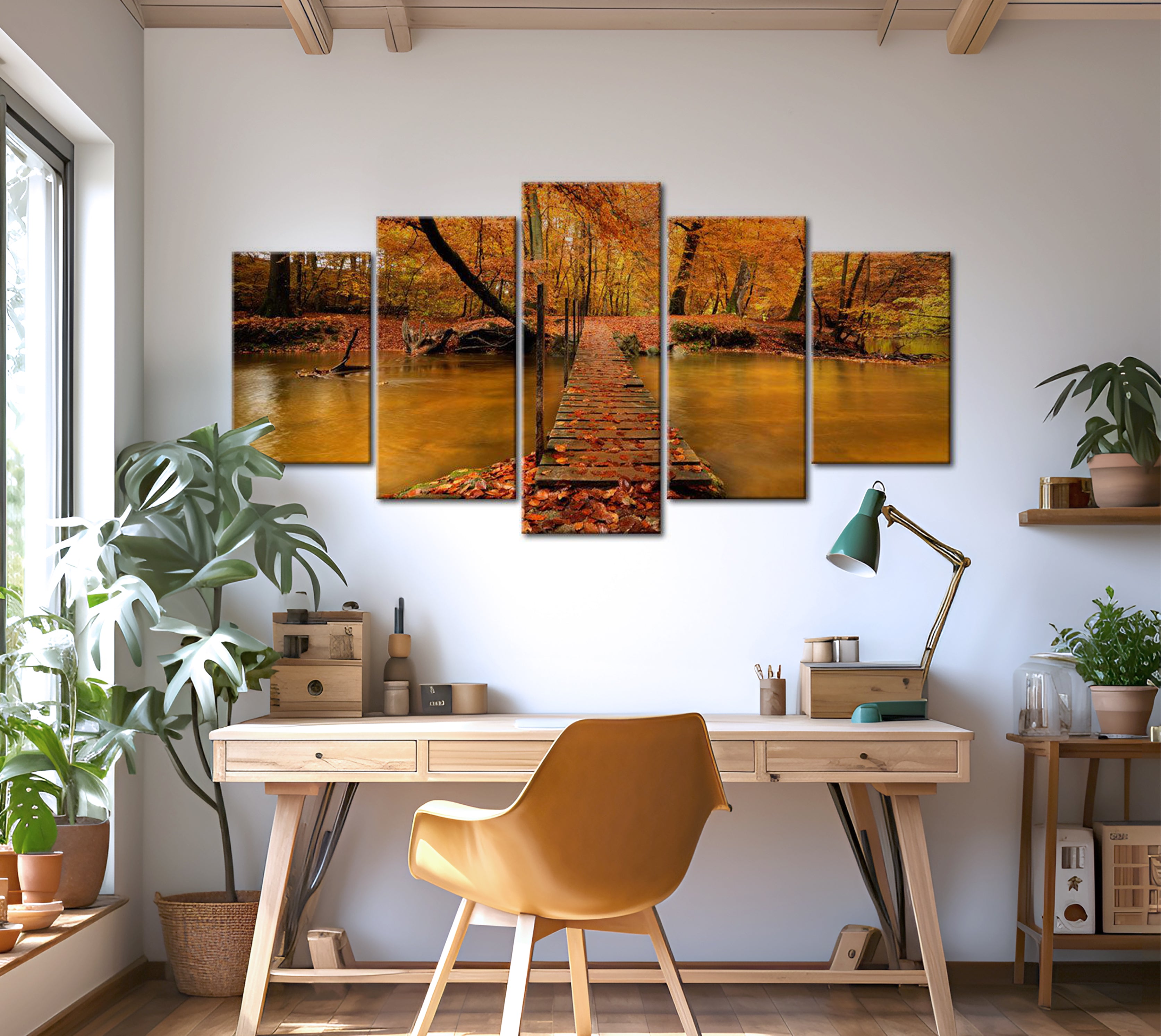 Stretched Canvas Landscape Art - Redness Of Autumn 40"Wx20"H