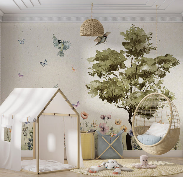 Peel & Stick Kids Wall Mural - Flowers Painted in Watercolors 38"Wx27"H